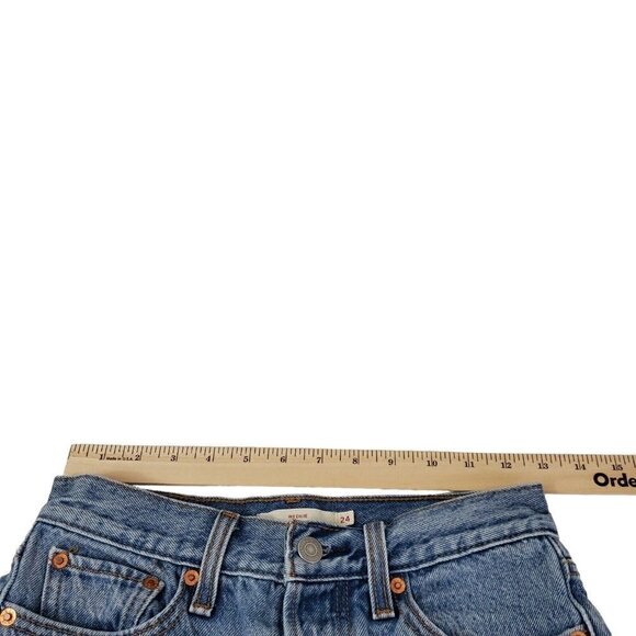 Levis Jeans Womens 24 Blue Wedgie High Rise Tapered Leg Button Fly Raw Hem Boho - Picture 7 of 9